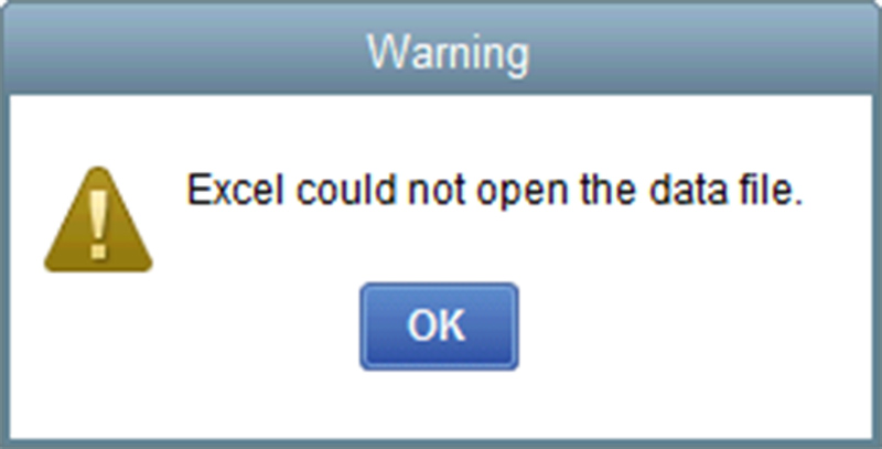 Error: Excel cannot open the data file.