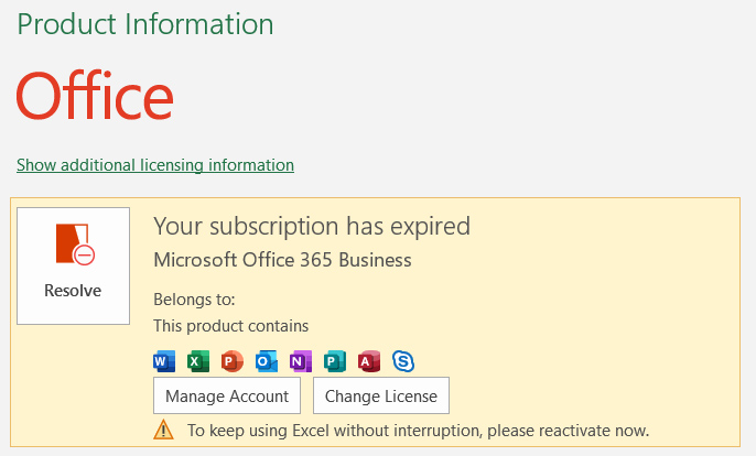Office Subscription Expired