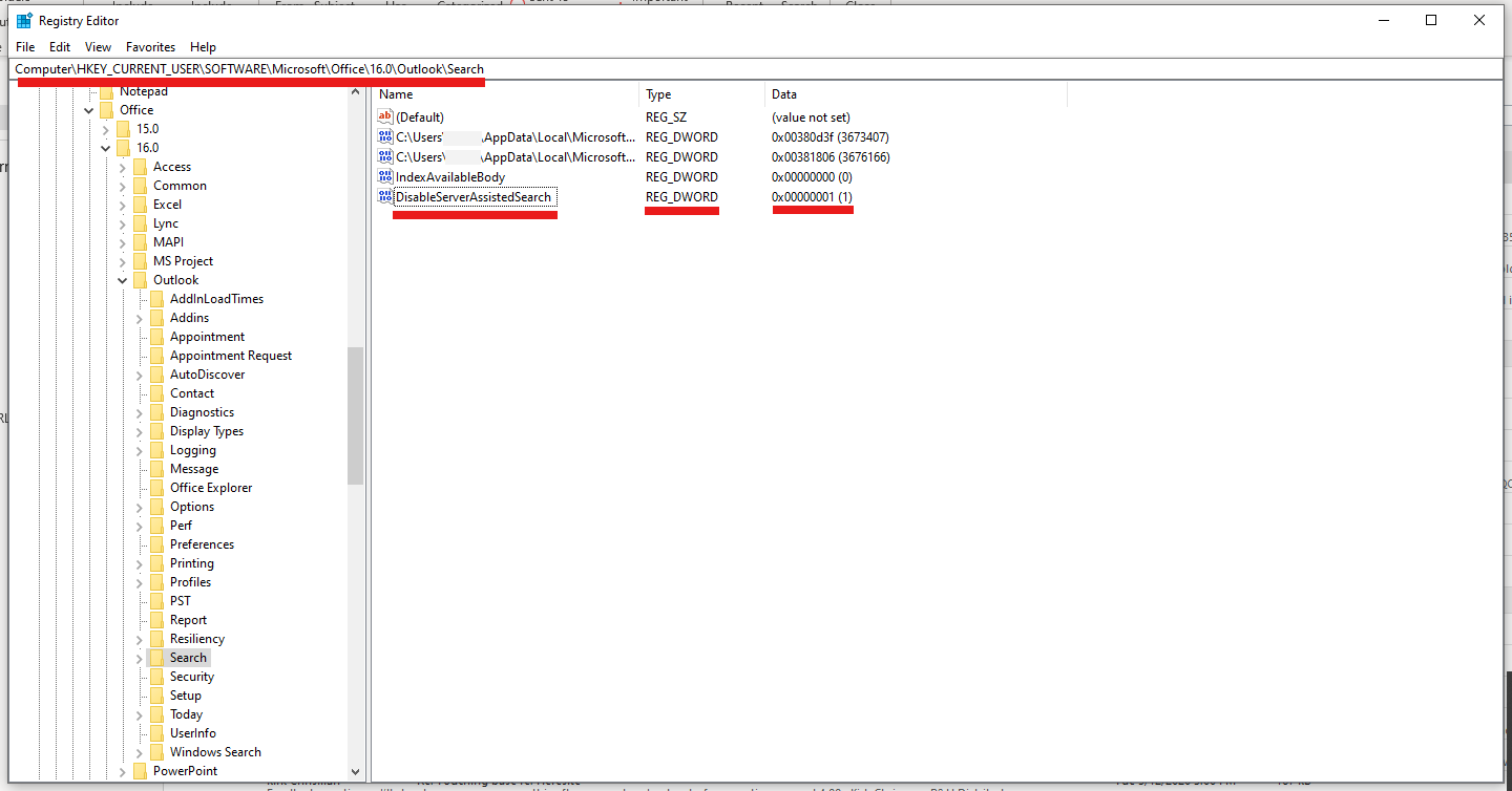 Registry Disable Server Assisted Search